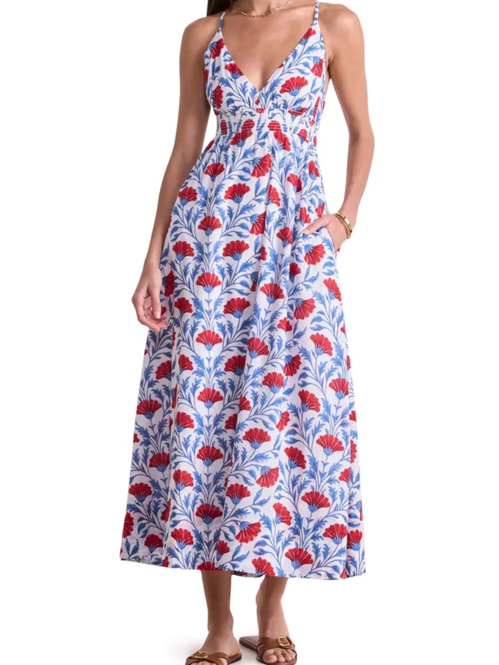 Vineyard Vines Sconset Red & Blue Floral V-Neck Maxi Dress